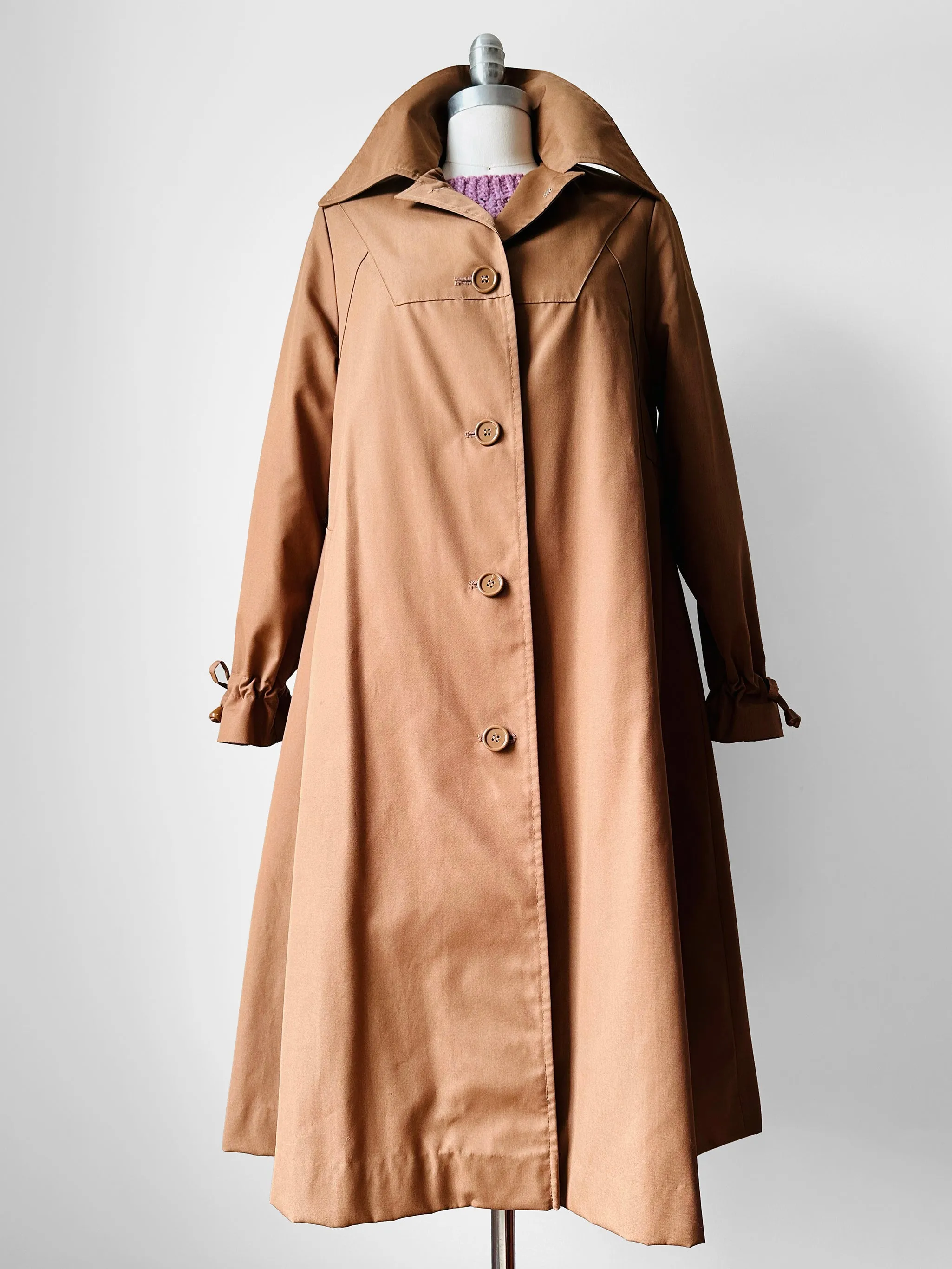 1970s Caramel Aline Midi-Length Coat - Sz. S