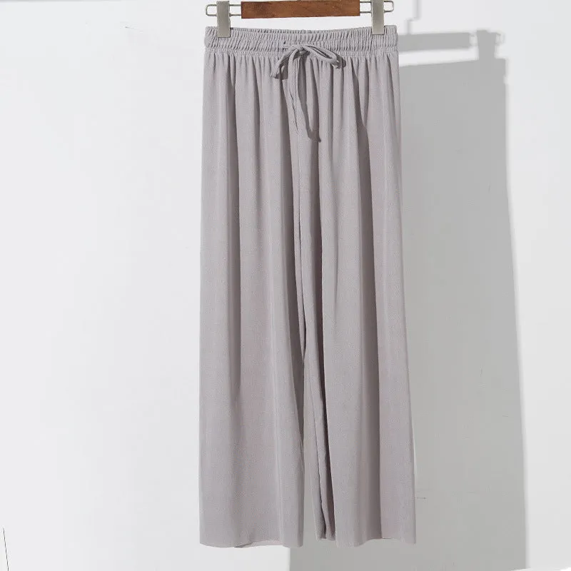 Ice Silk Ankle-Length Wide Leg Women High Waist Drape Thin Loose Slim-Look All-Matching Straight Petite Casual Pants