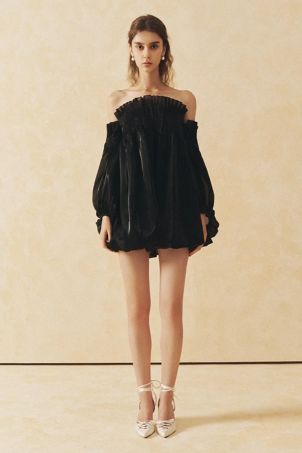 Khloe Bubble Off-Shoulder Poly Silk Mini Dress